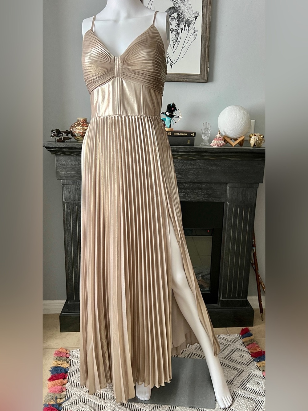 Banana Republic Champagne Odetta Metallic Maxi Dress Size 14